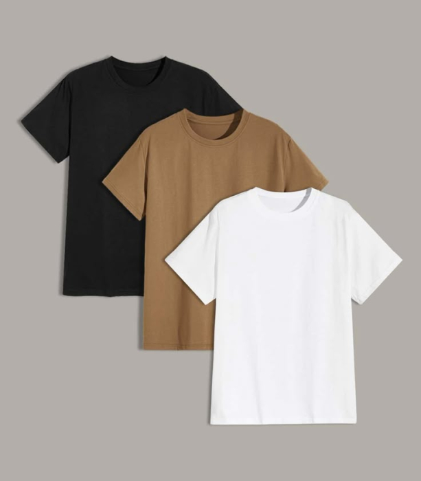 Men 3pcs Solid Basic Tee